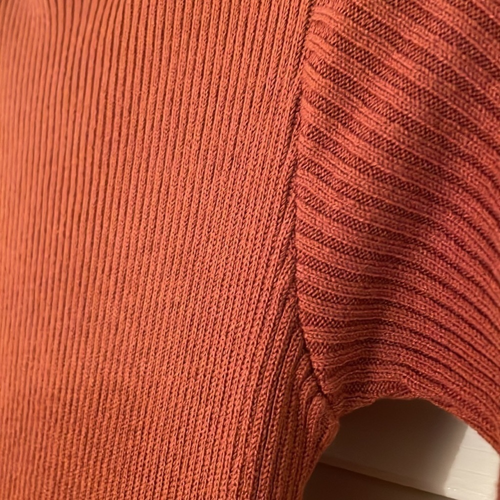 Knit RUST Fitted Zipper Ribbed Sweater Zip Front Onesie Jumpsuit - Picture 3 of 8